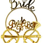 Bride Yazılı Taç ve Bride To Be Yazılı Gözlük Seti - Altın Renk