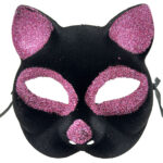 Siyah Renk Pembe Simli Kedi Maskesi