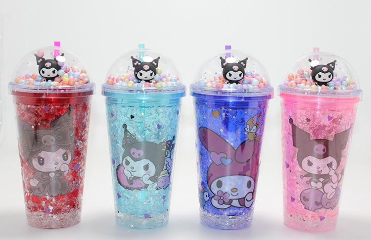 Sevimli Kuromi Işıklı Pipetli Boncuklu Suluk Bardak 400 ml