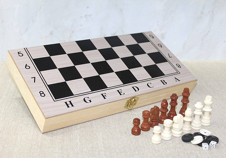 Ahşap Kutulu Satranç ve Tavla Seti - Model 2