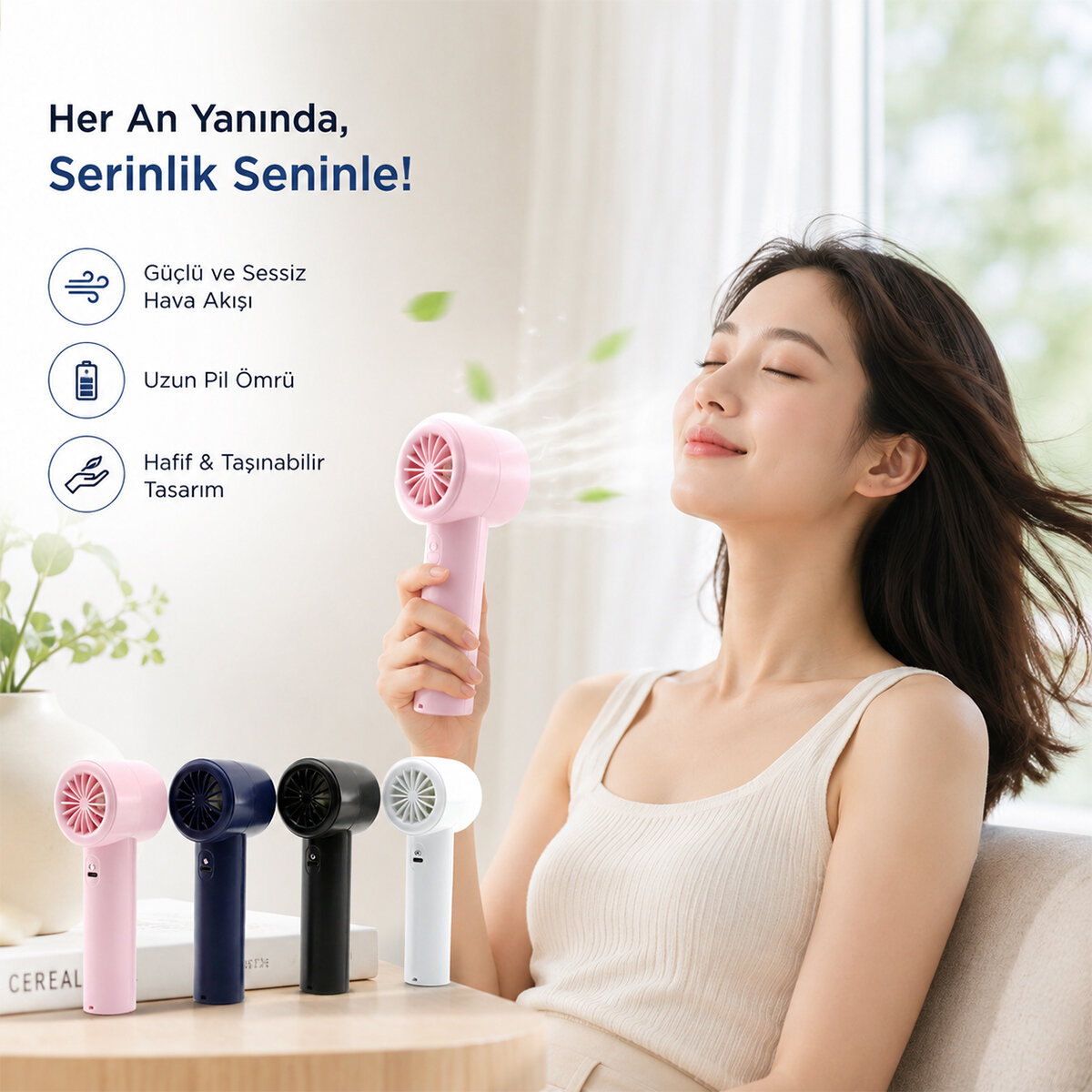 Mini El Fanı - Ayarlanabilir Hız - Dijital Gösterge - 5W - Karışık Renk