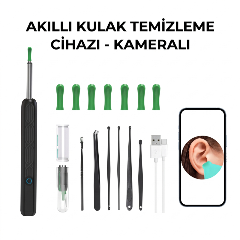 Akıllı Kulak Temizleme Cihazı - Kameralı - WiFi ve Mobil Uygulama Uyumlu